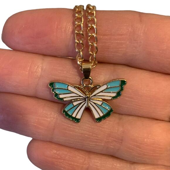 2/$30 Butterfly Wish Necklace Necklace Gold Tone Blue Memory Love Spring Summer - Picture 4 of 4